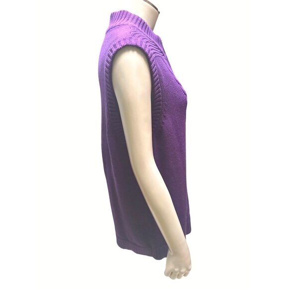 Christopher & Banks Purple Cable Knit Sleeveless Sweater Vest L all Cotton - Picture 4 of 9